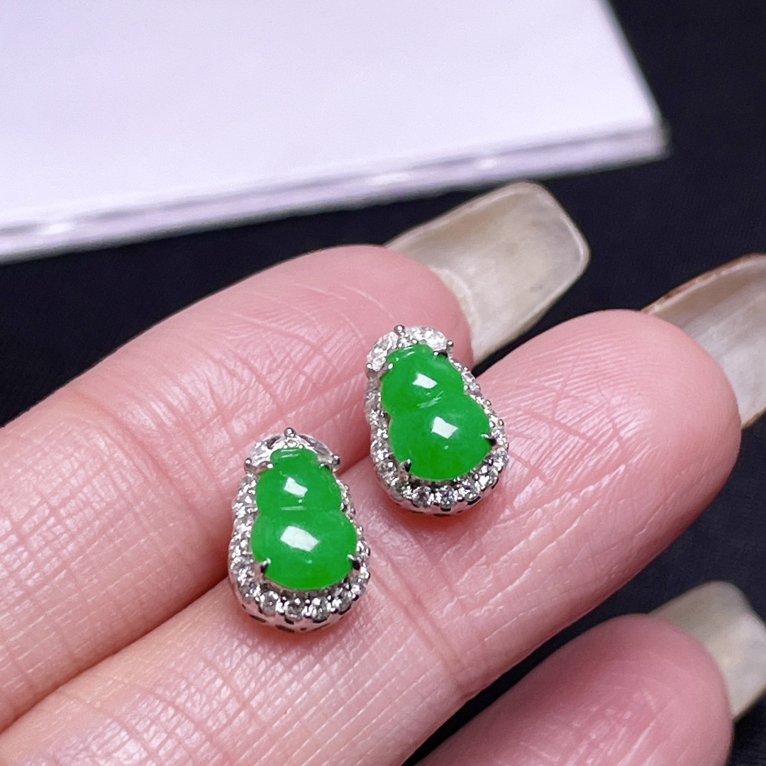 翡翠葫蘆耳釘,天然翡翠A玉, 緬甸玉, Jade, Jadeite