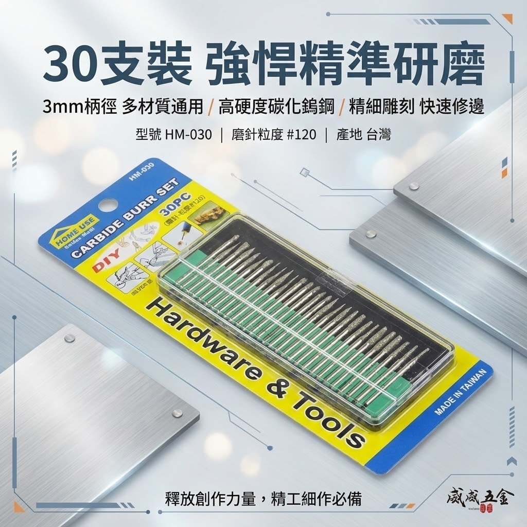 HOME USE｜銀色-鑽石磨棒30支組 柄徑3mm 刻磨機用小磨棒 磨頭 磨針 研磨棒 直柄 30PCS