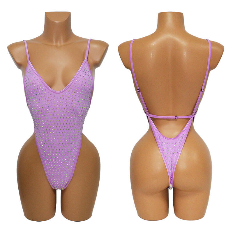 V Neck Rhinestone Bodysuit