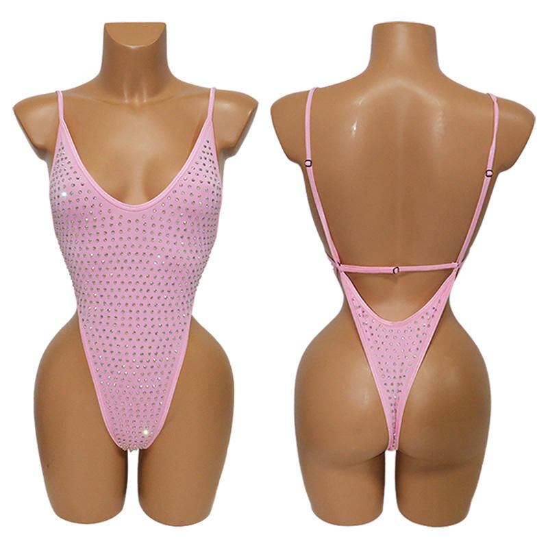 V Neck Rhinestone Bodysuit
