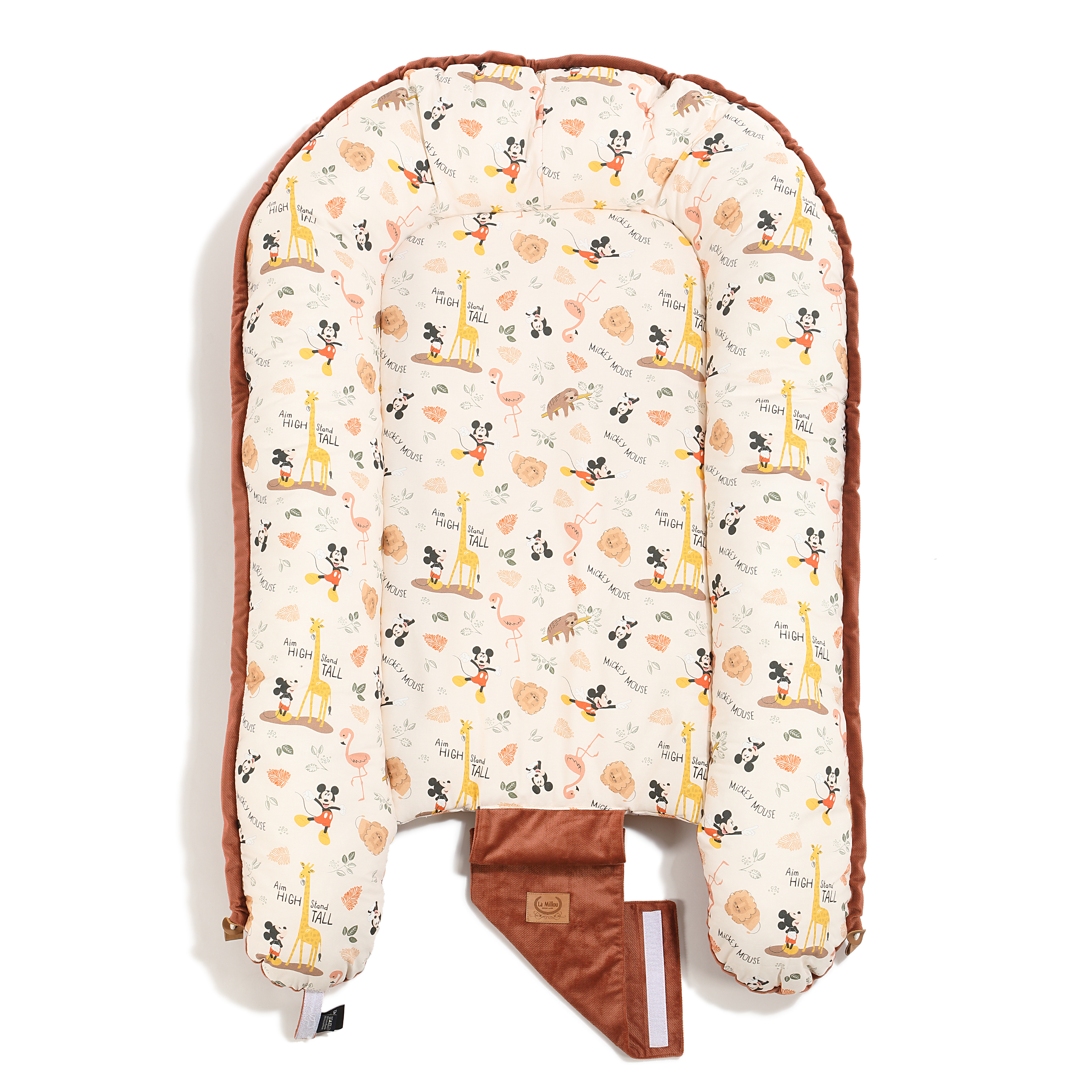 La Millou波蘭 Velvet頂級棉柔嬰兒睡窩(鋪棉版)｜米奇系列_動物園篇(奶油米底)｜舒柔橙紅