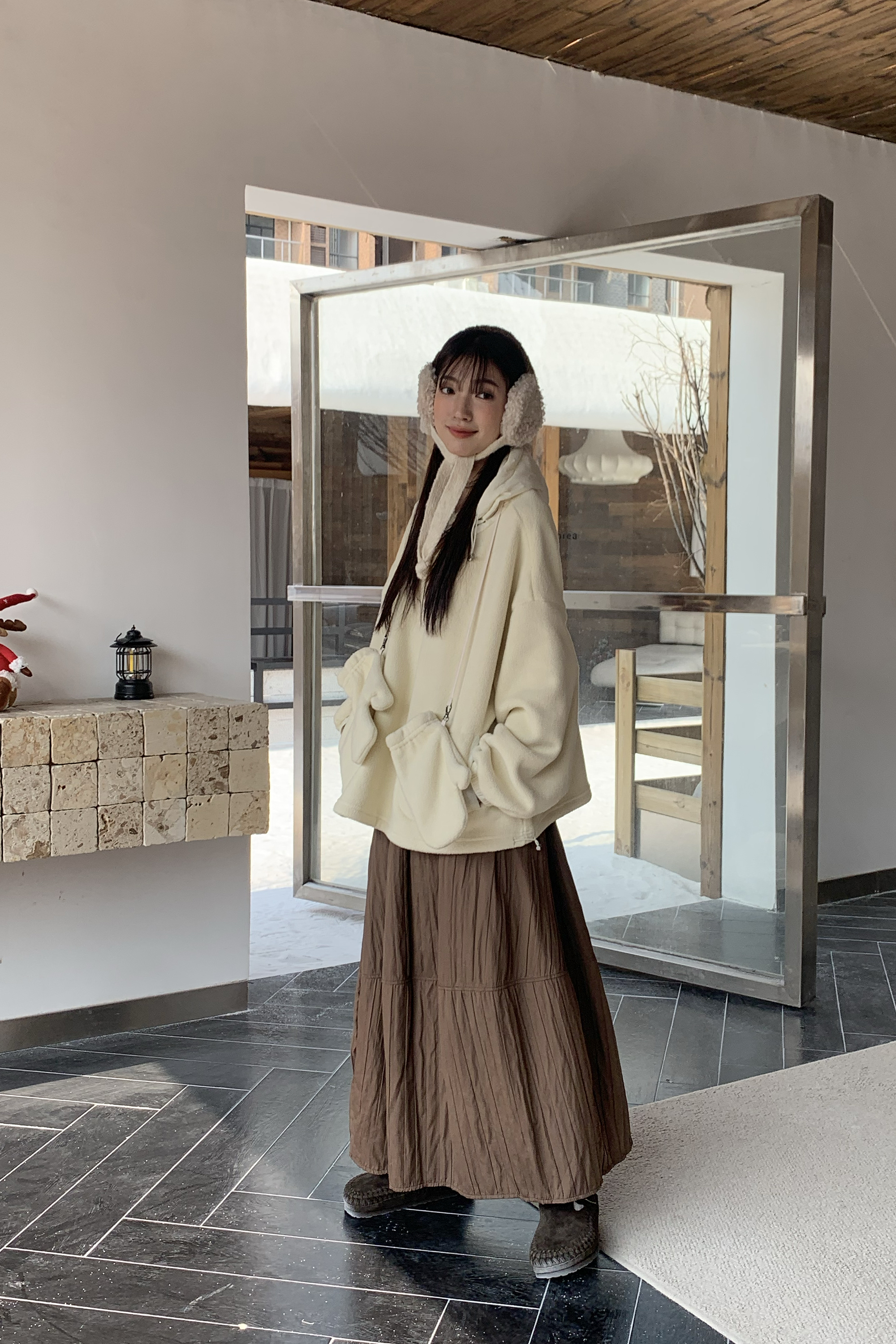 Last Month｜日系毛茸茸連半拉鏈 3色 附手套