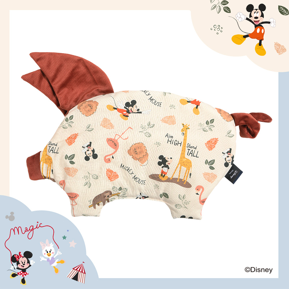 La Millou波蘭 Velvet頂級棉柔小豬枕｜米奇系列_動物園篇(奶油米底)｜舒柔橙紅