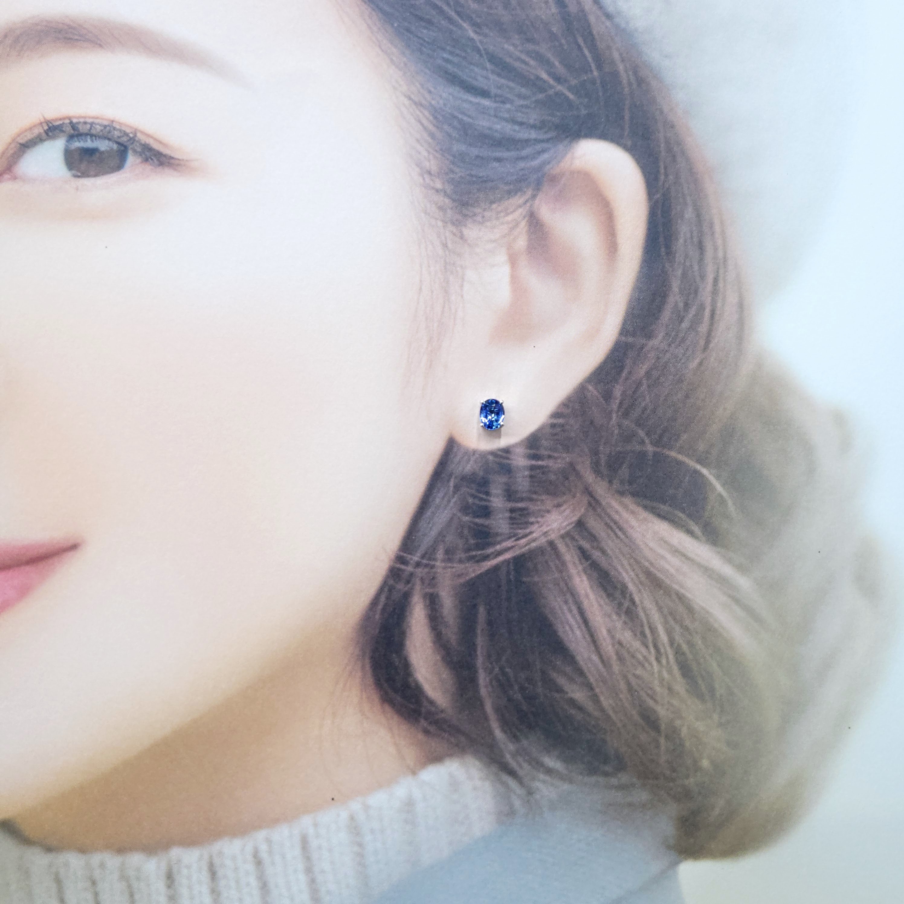 全新18K白金【主石1卡38份藍寶石】耳環