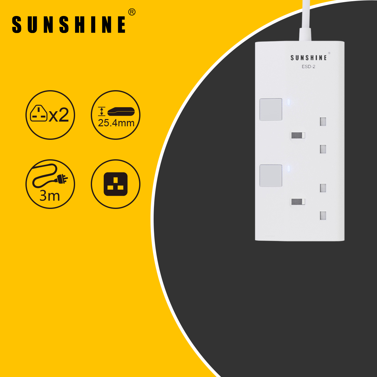 13A獨立提示燈開關拖板 (連3米線) (ESD)