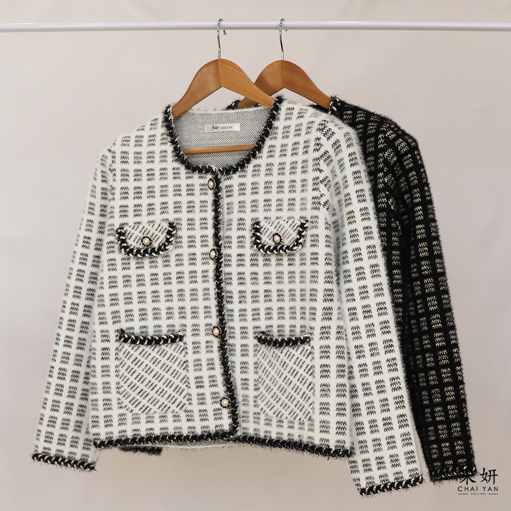 小香風珍珠鈕釦針織外套