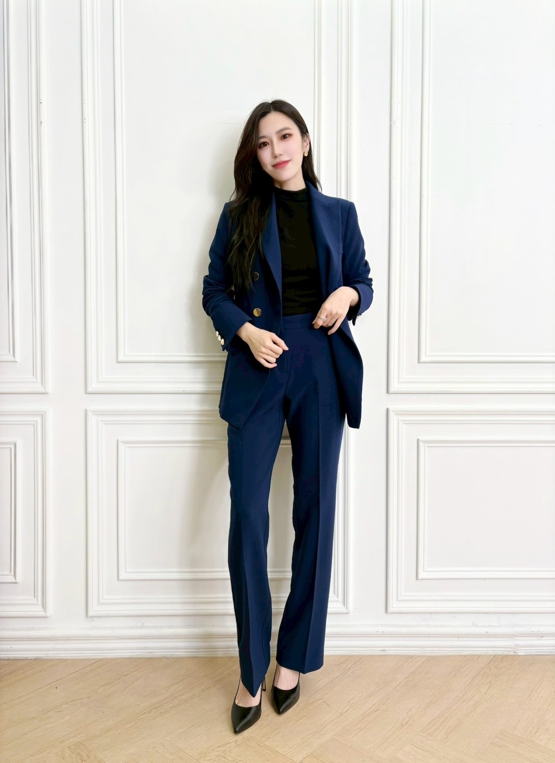 ( 知性藍 ) 雙排金釦西裝套裝