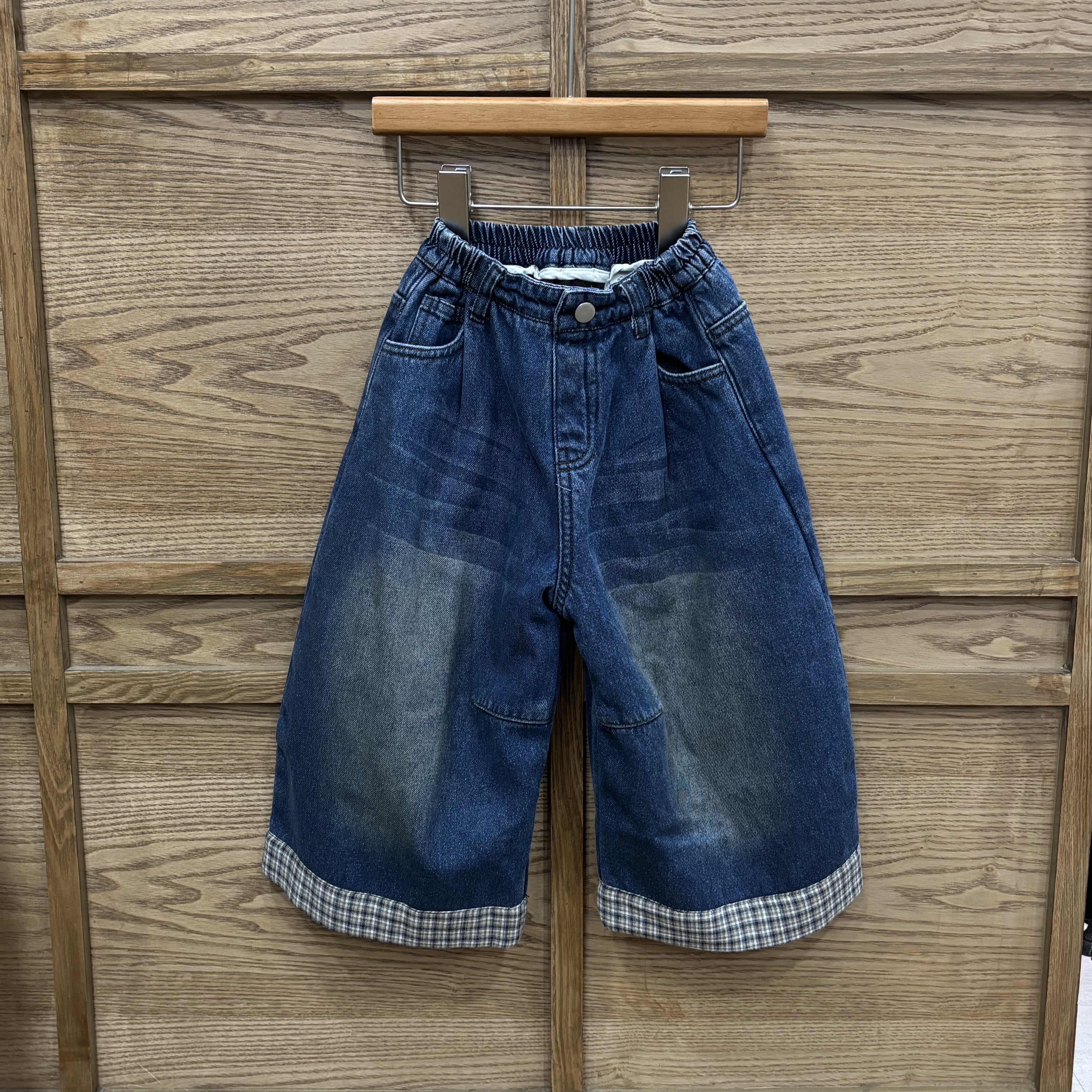 A03751軟牛仔加絨格紋褲