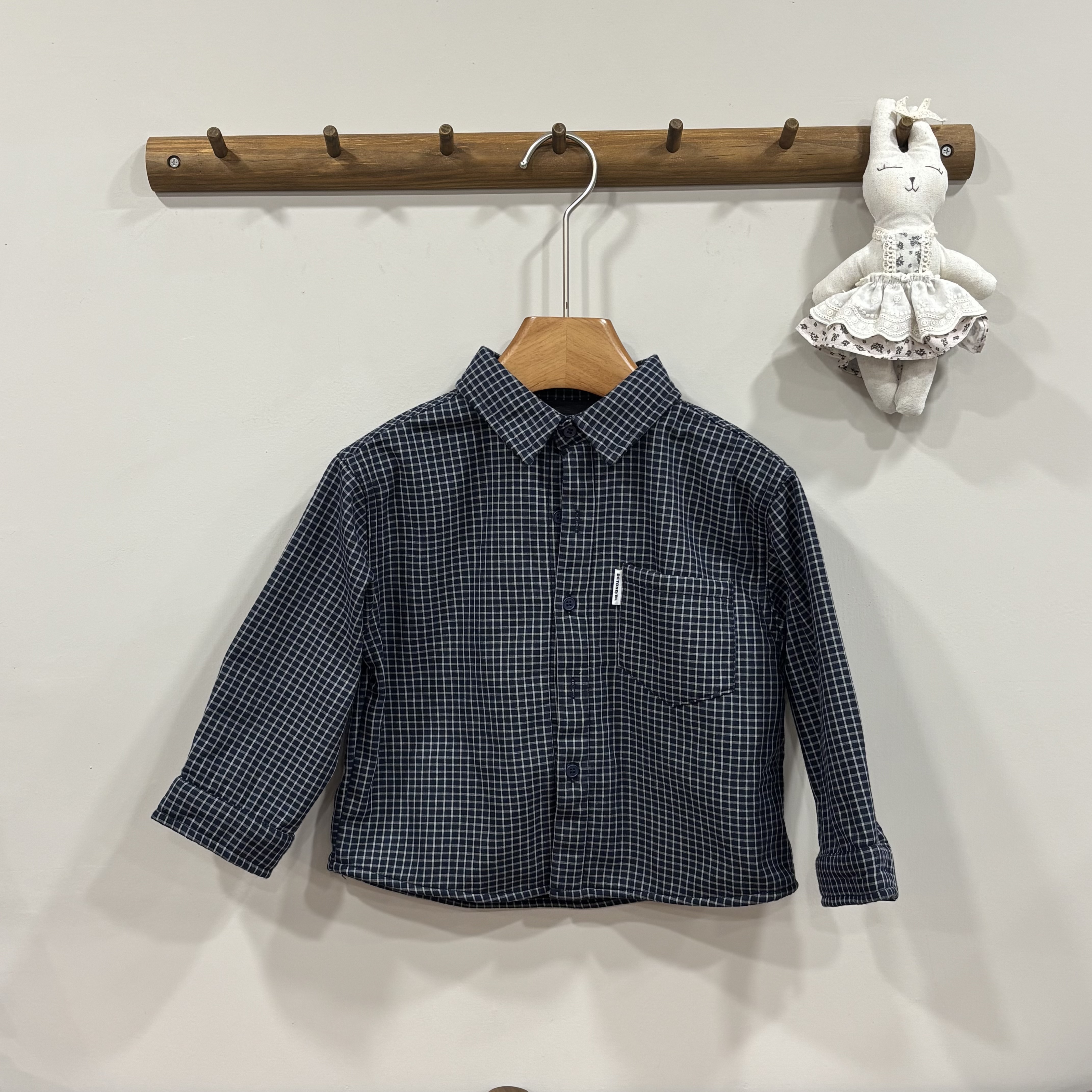 A03642內刷毛藍格襯衫