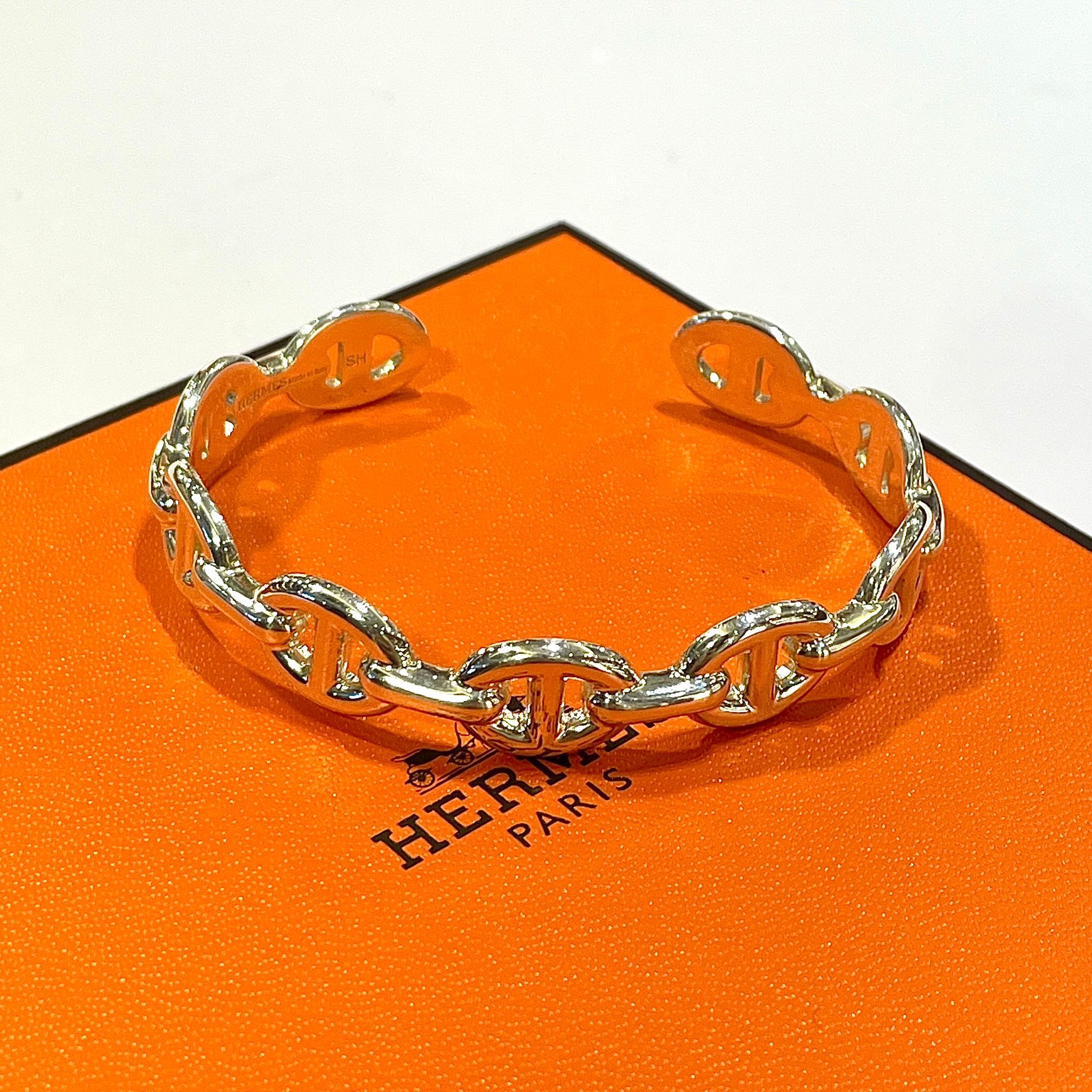 全新HERMES手鐲 豬鼻開口SH碼 SMALL 925純銀15CM H109509B Chaine d'Ancre bracelet #BRAND NEW#香榭站正品
