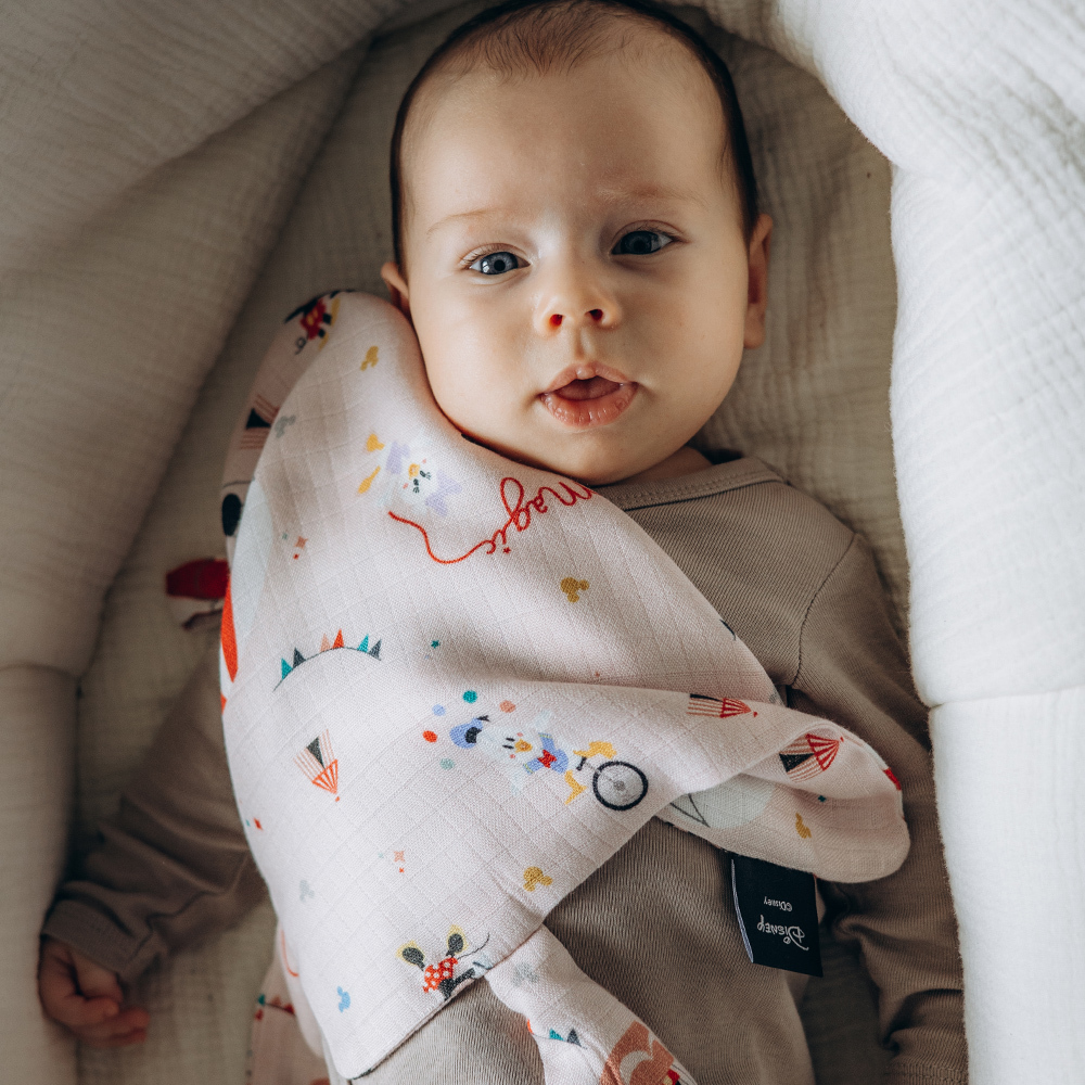 La Millou波蘭 100%竹纖銀離子紗布巾玩偶奶嘴帶｜米奇系列_馬戲團篇(Q版粉底)