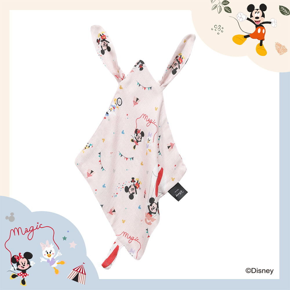 La Millou波蘭 100%竹纖銀離子紗布巾玩偶奶嘴帶｜米奇系列_馬戲團篇(Q版粉底)