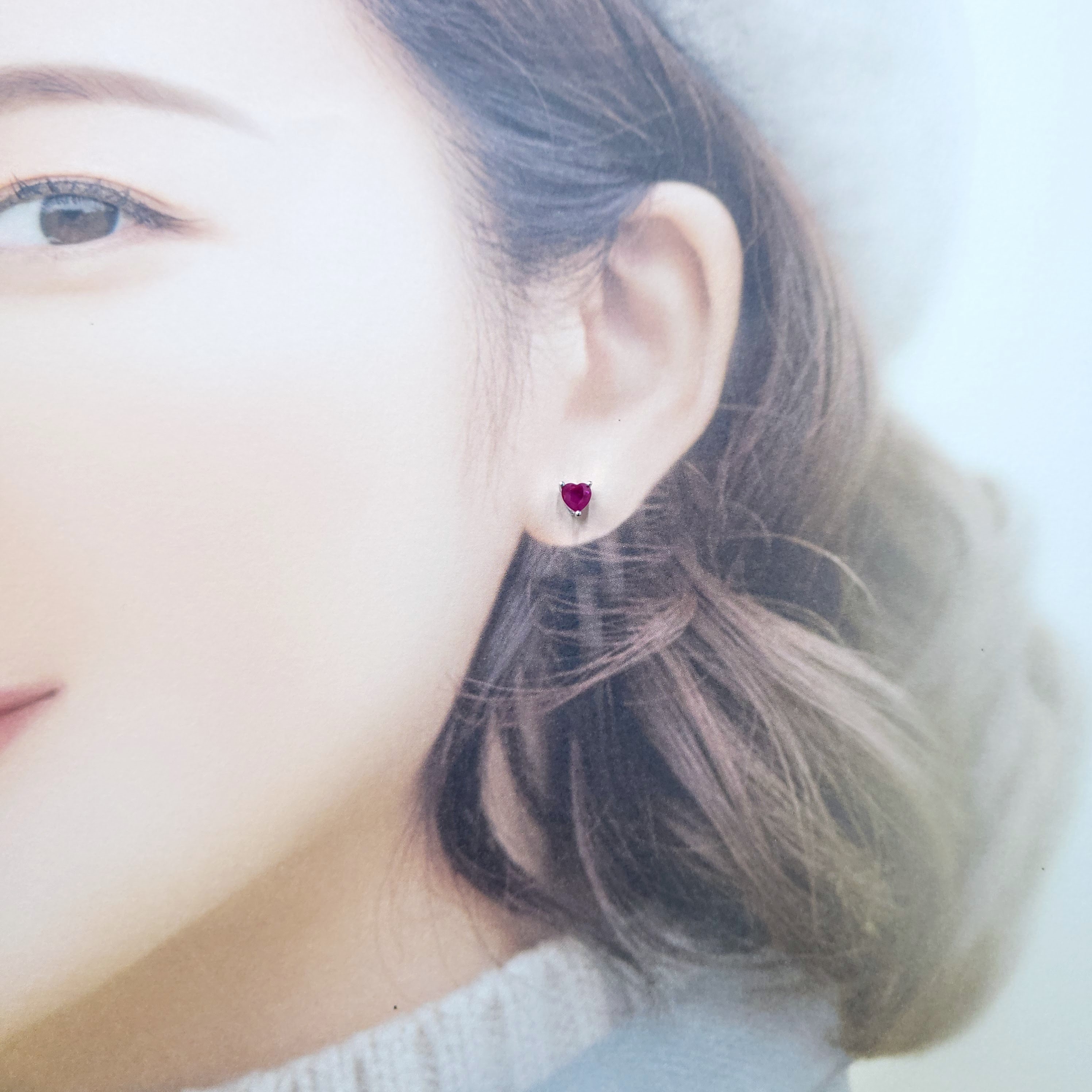 全新18K白金【主石1卡2份紅寶石】耳環