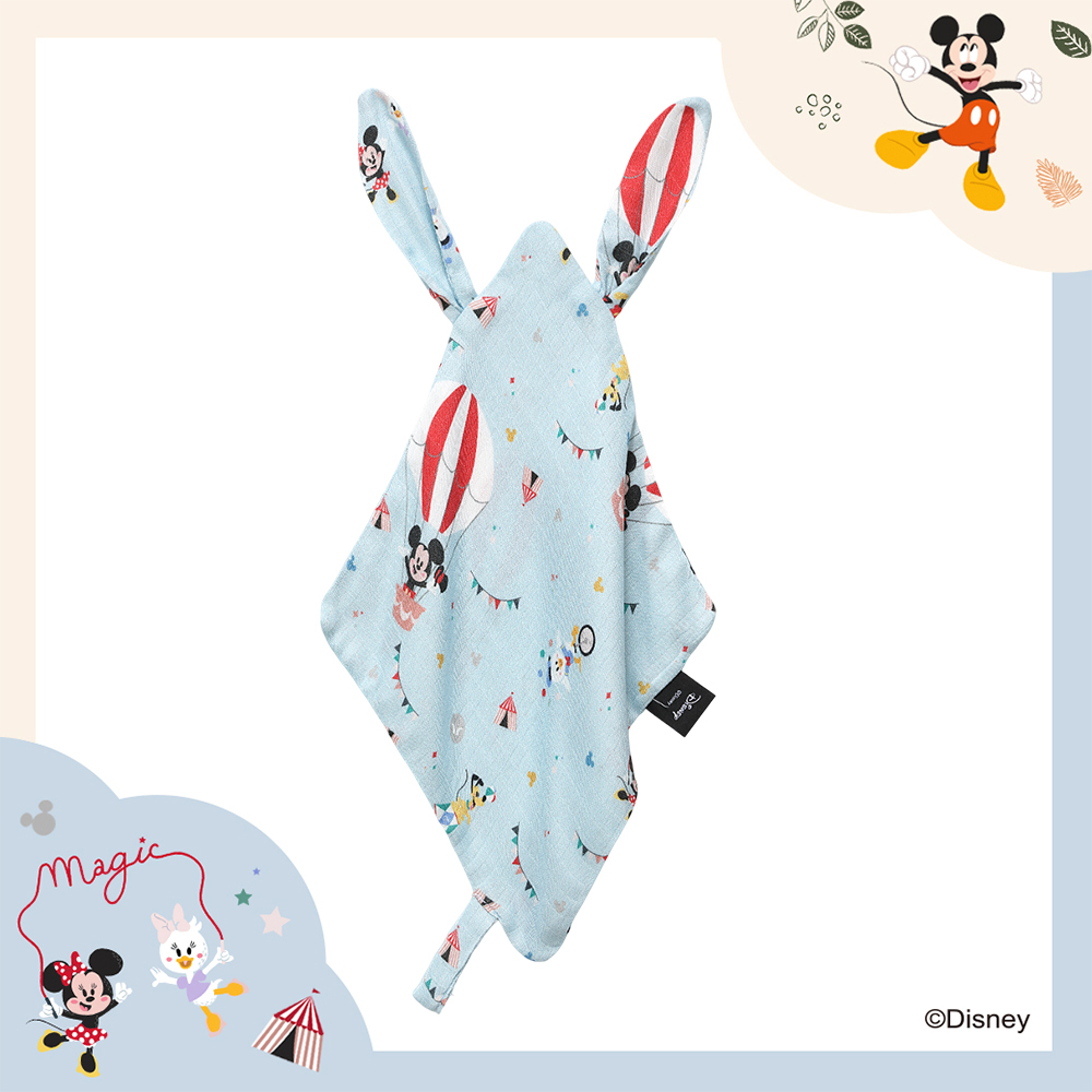 La Millou波蘭 100%竹纖銀離子紗布巾玩偶奶嘴帶｜米奇系列_馬戲團篇(Q版藍底)