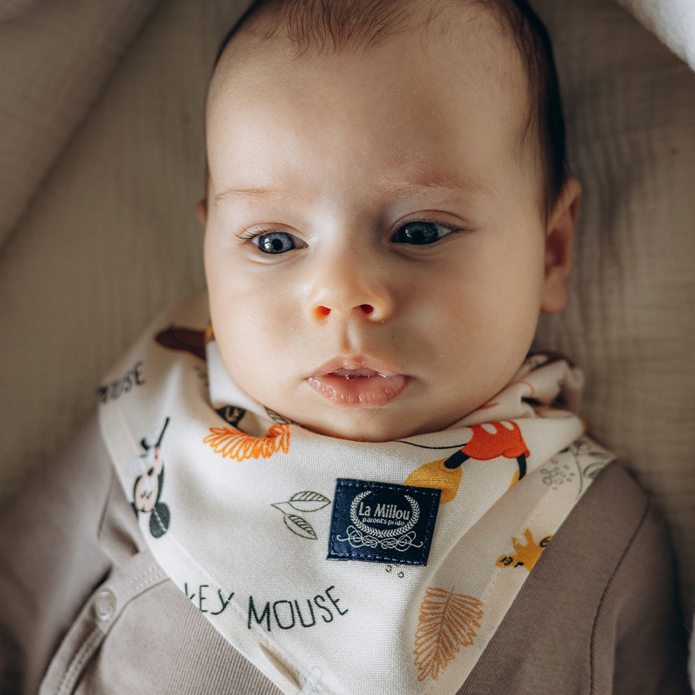 La Millou波蘭 竹纖涼感口水兜｜抗菌口水兜｜米奇系列_動物園篇(奶油米底)