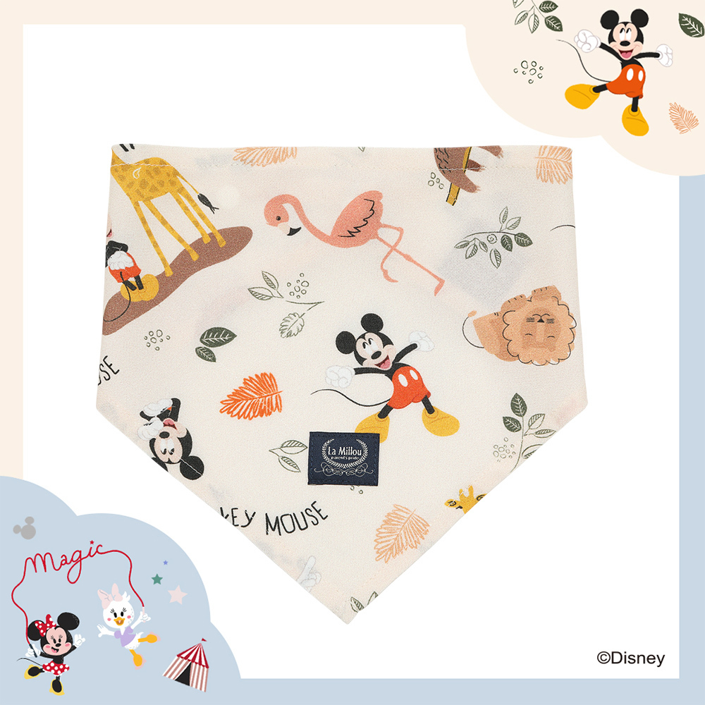 La Millou波蘭 竹纖涼感口水兜｜抗菌口水兜｜米奇系列_動物園篇(奶油米底)