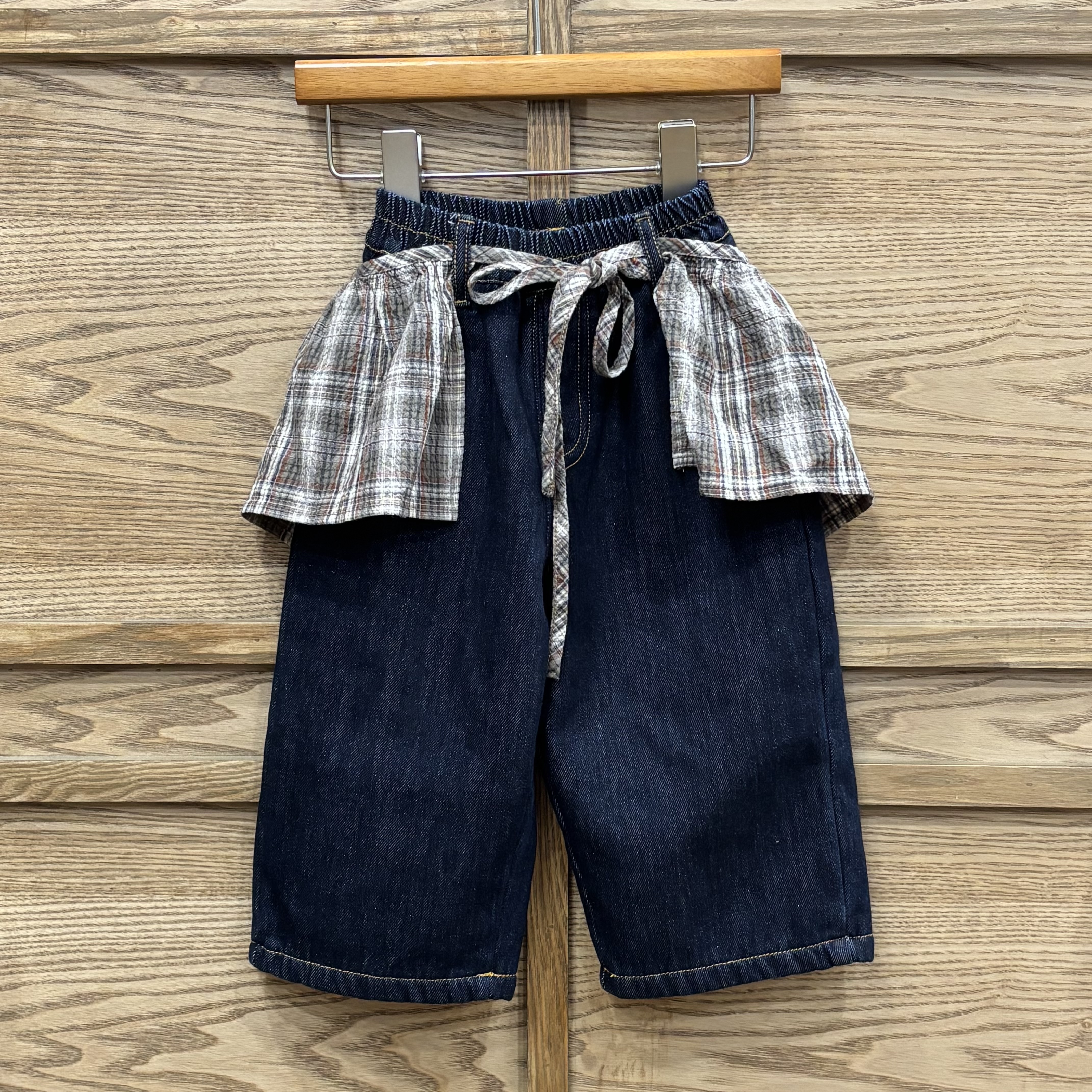 A03740加絨格子屁簾原色牛仔褲