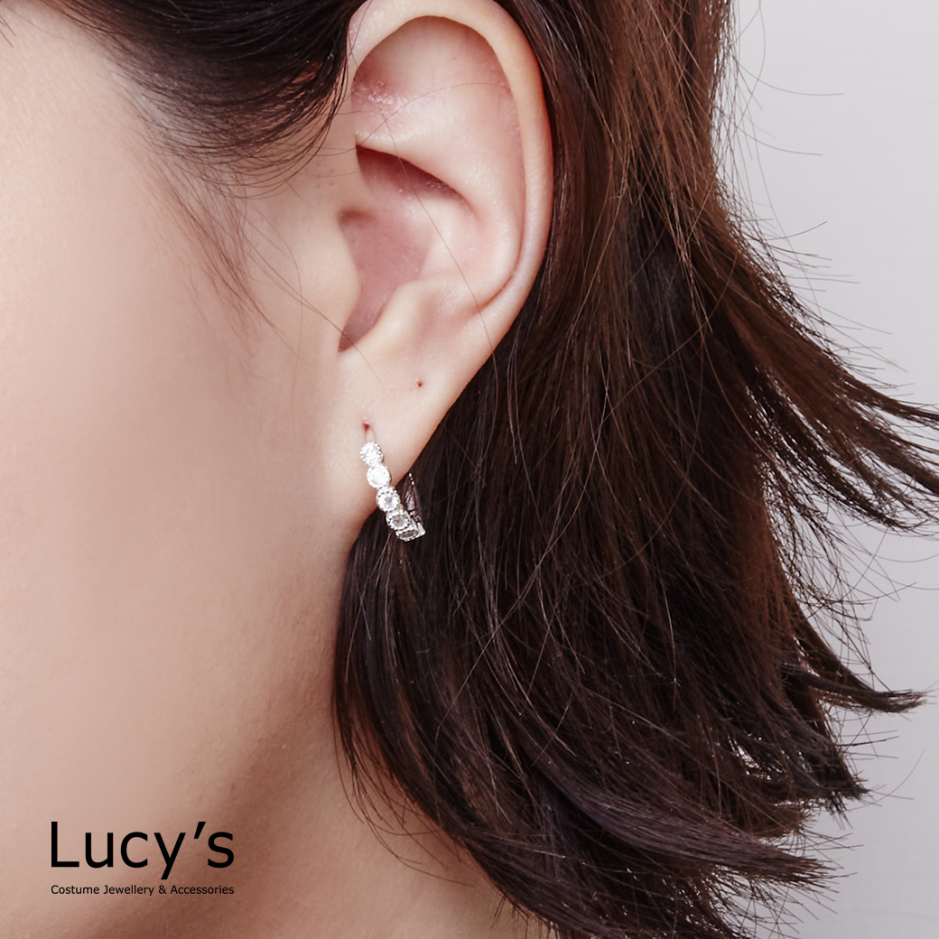 925純銀 閃鑽泡泡 易扣耳環 (125912)