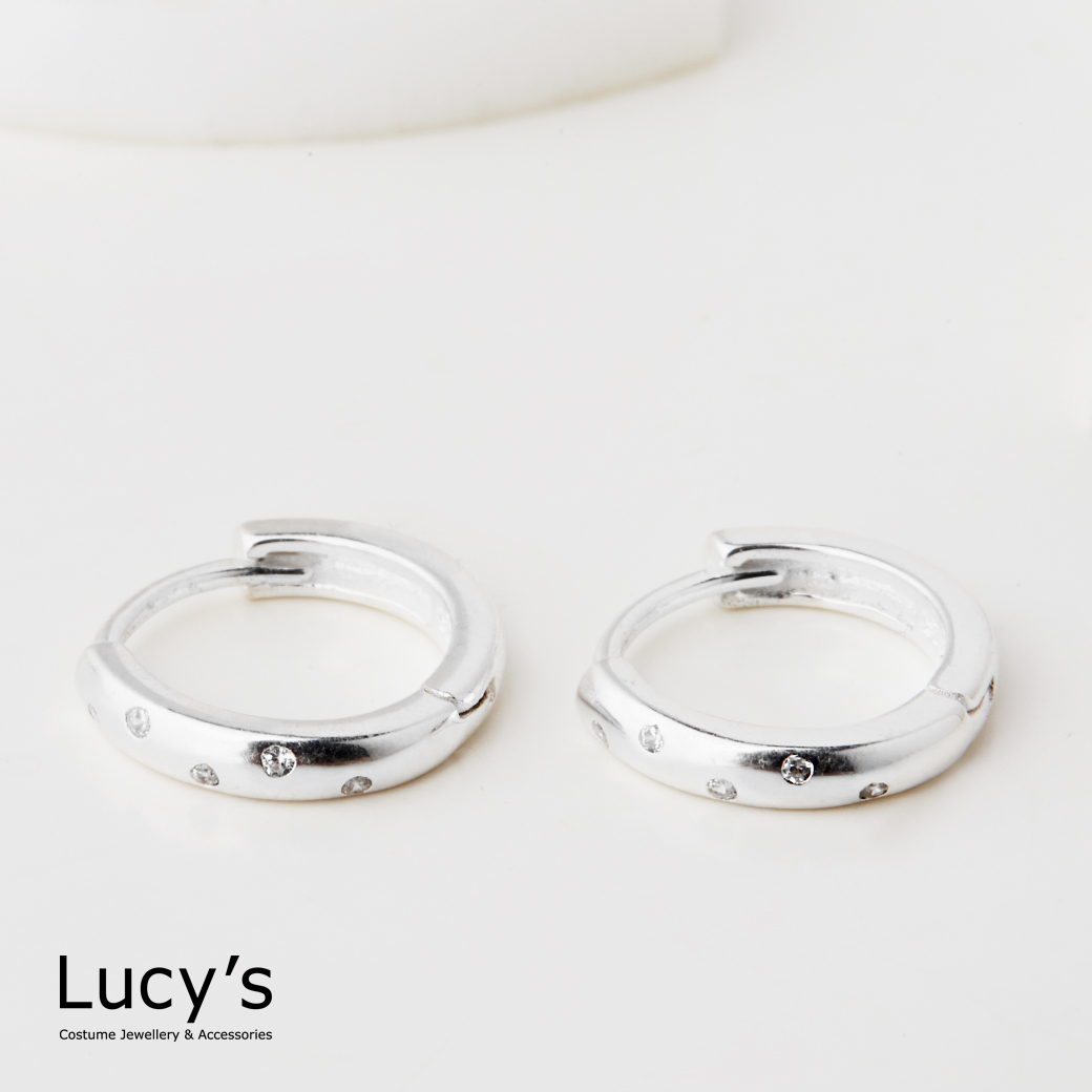 925純銀 點點鑽 易扣耳環 (119664)