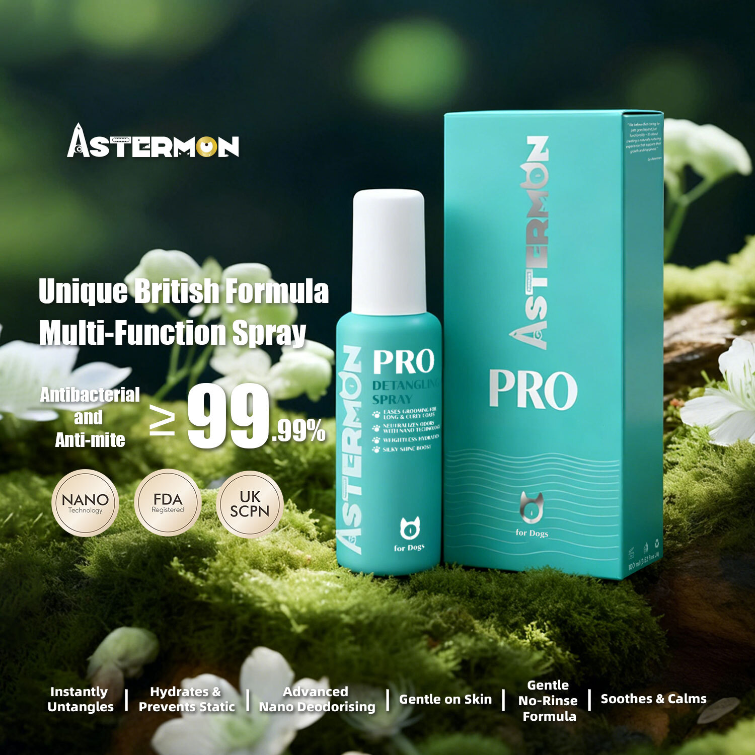 Moisturizing, Soothing, Antibacterial, and De-Matting Pro Detangling Spray for Dogs