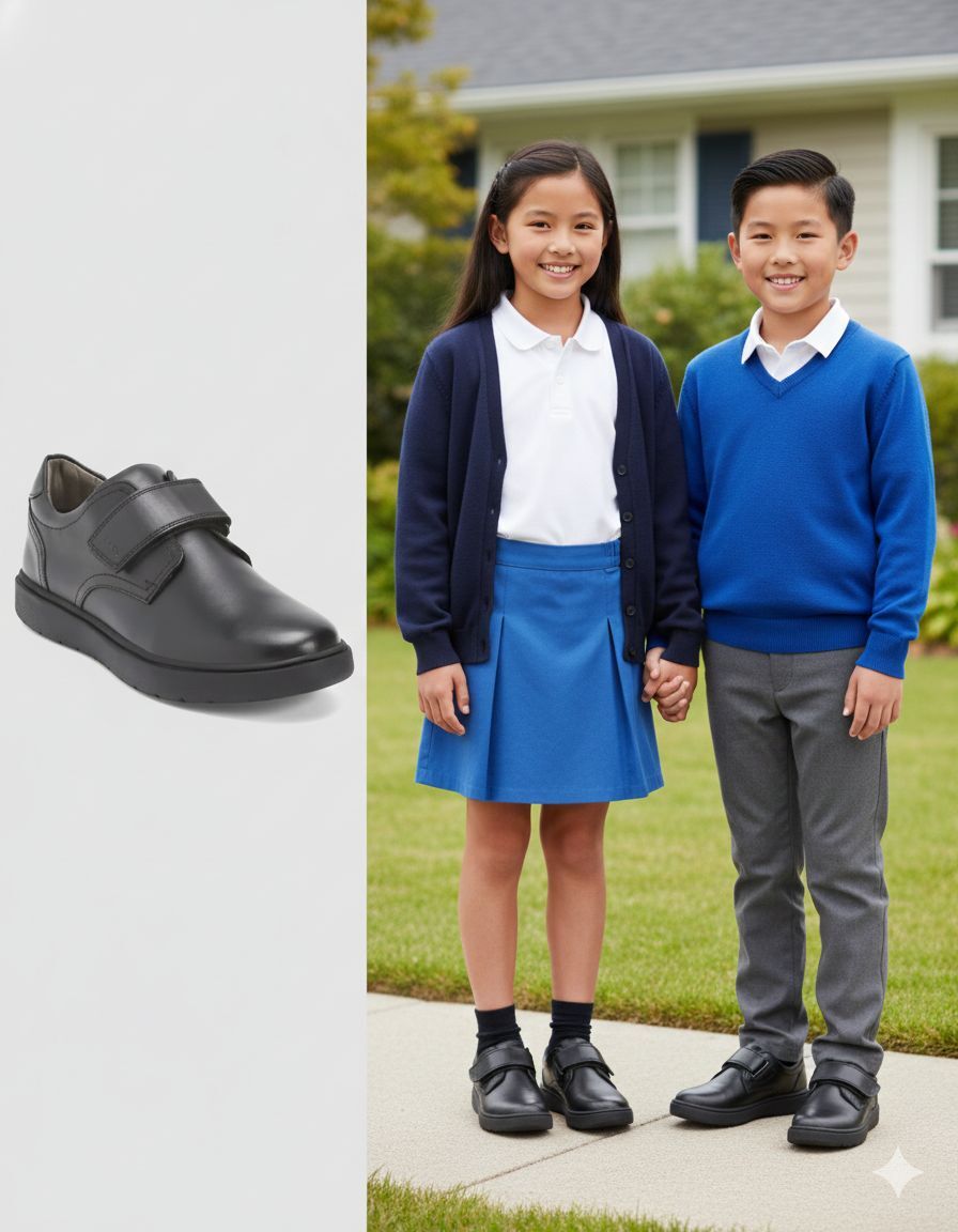 【預購】Q121110 GEOX  Riddock 黑色皮革魔鬼氈運動鞋（小童/大童）