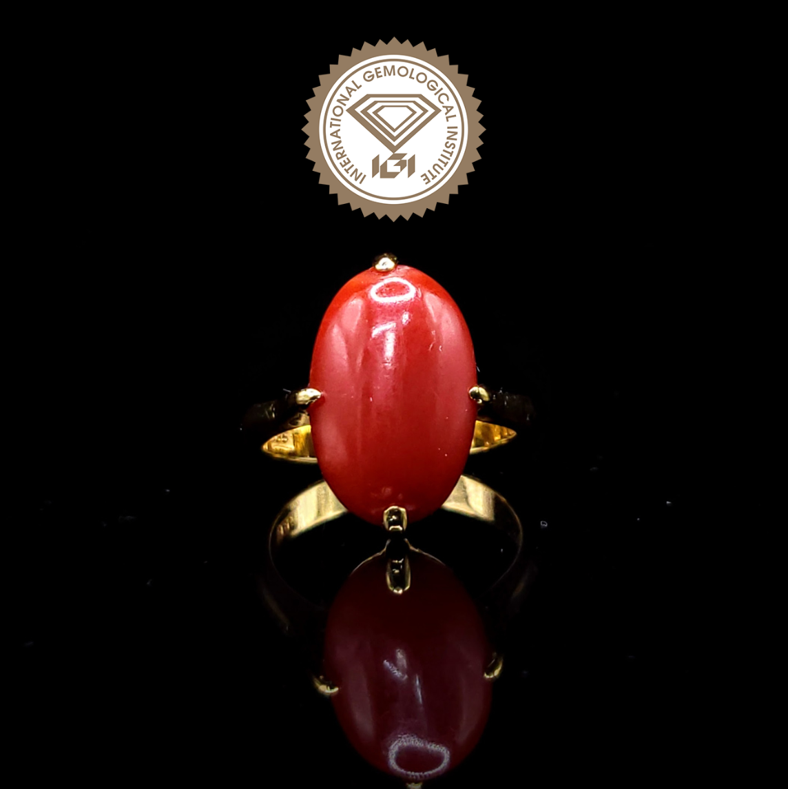 全新14K黃金6卡60份紅珊瑚戒指