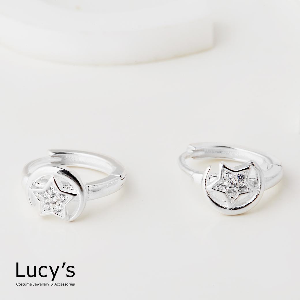 925純銀 閃爍星月 易扣耳環 (125897)