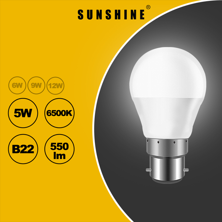LED燈膽(G45球膽) 5W B22釘頭 白光6500K / 黃光3000K LGT-5B22D/W