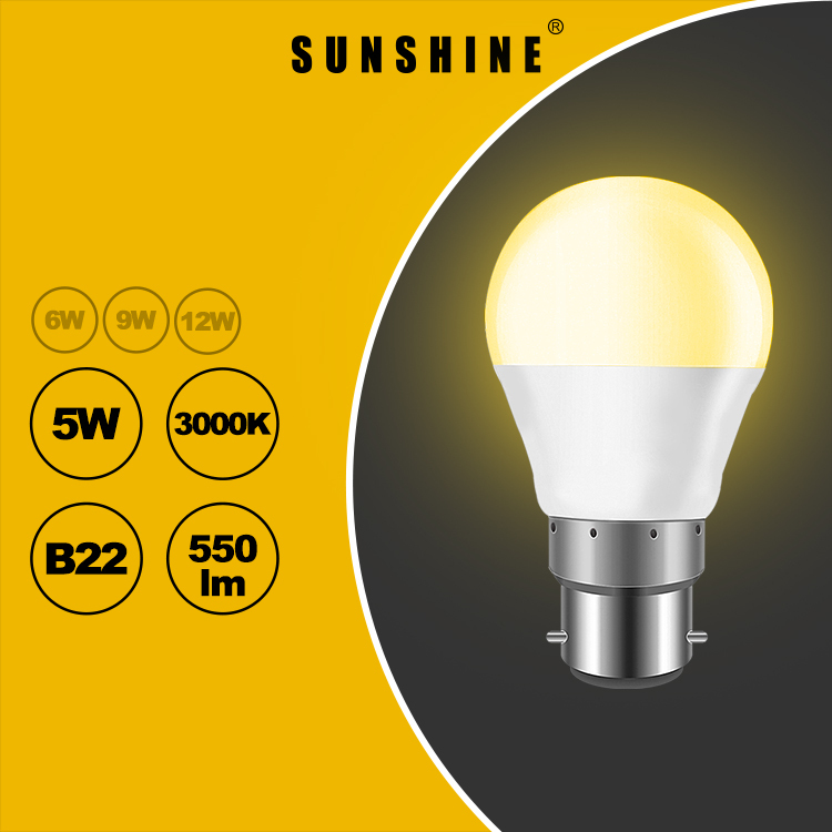 LED燈膽(G45球膽) 5W B22釘頭 白光6500K / 黃光3000K LGT-5B22D/W