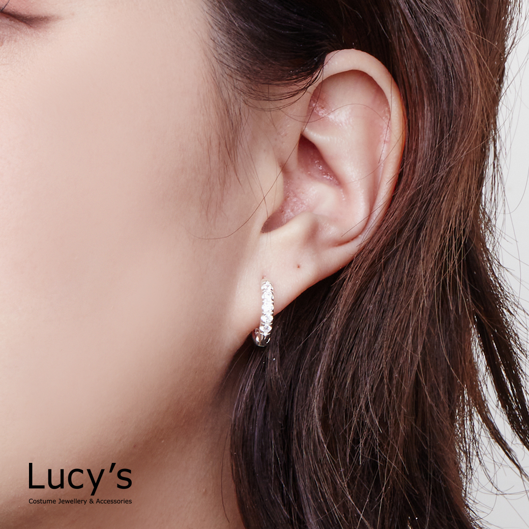 925純銀 簡約鑲鑽 易扣耳環 (125629)