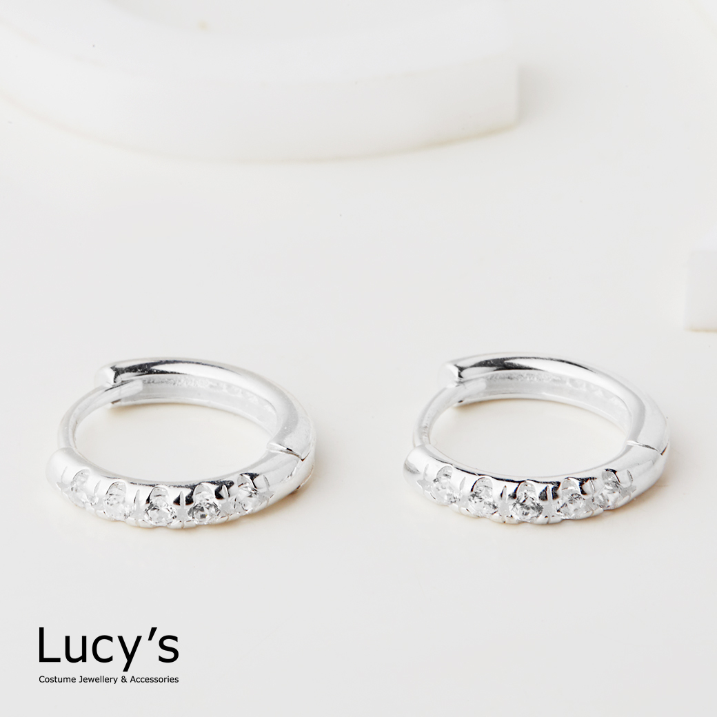 925純銀 簡約鑲鑽 易扣耳環 (125629)