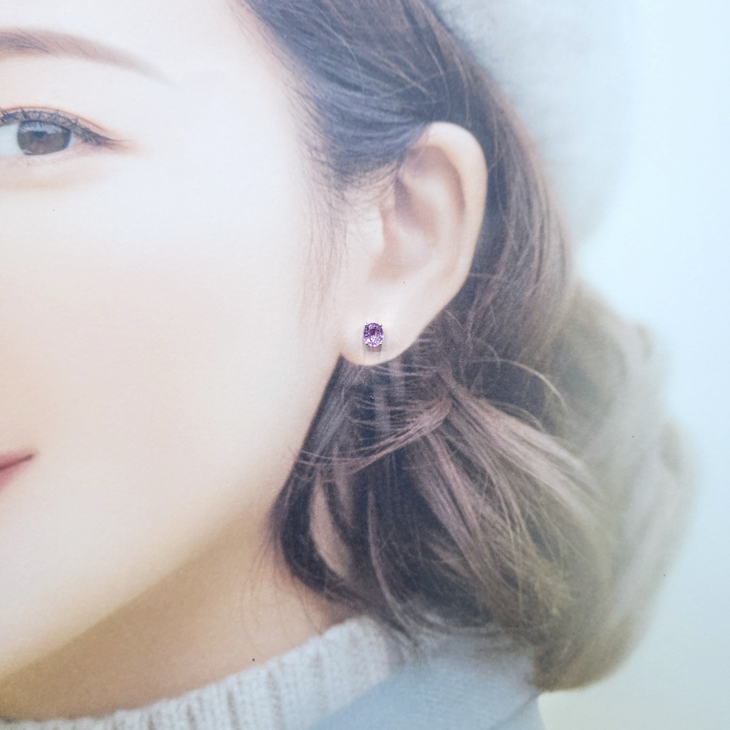 全新18K白金【主石1卡29份粉紅藍寶】耳環