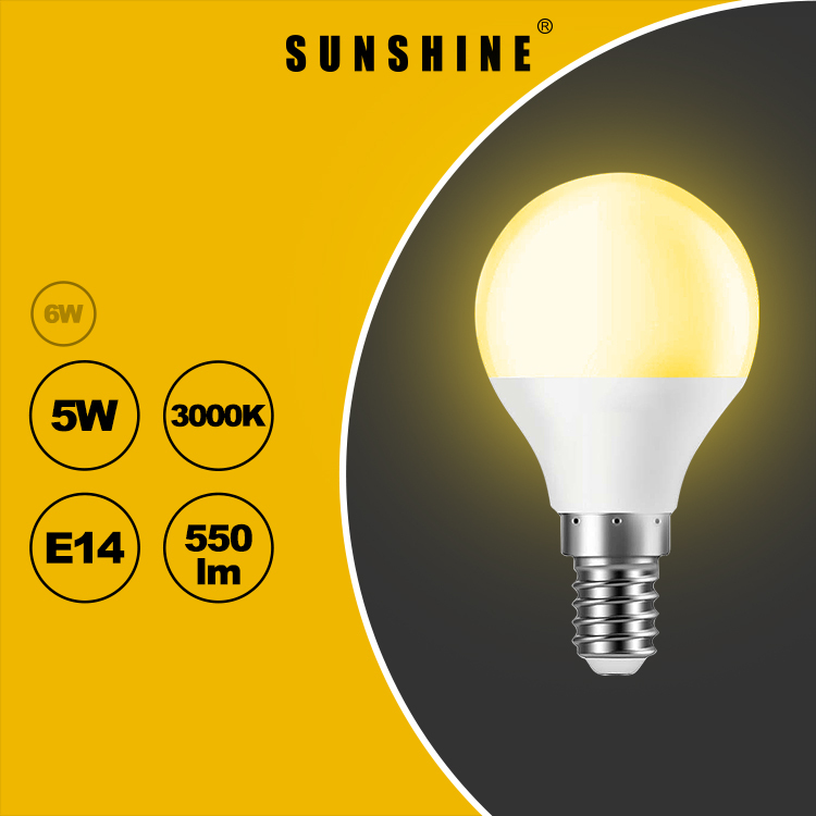 LED燈膽(G45球膽) 5W E14細螺頭 白光6500K / 黃光3000K LGT-5E14D/W