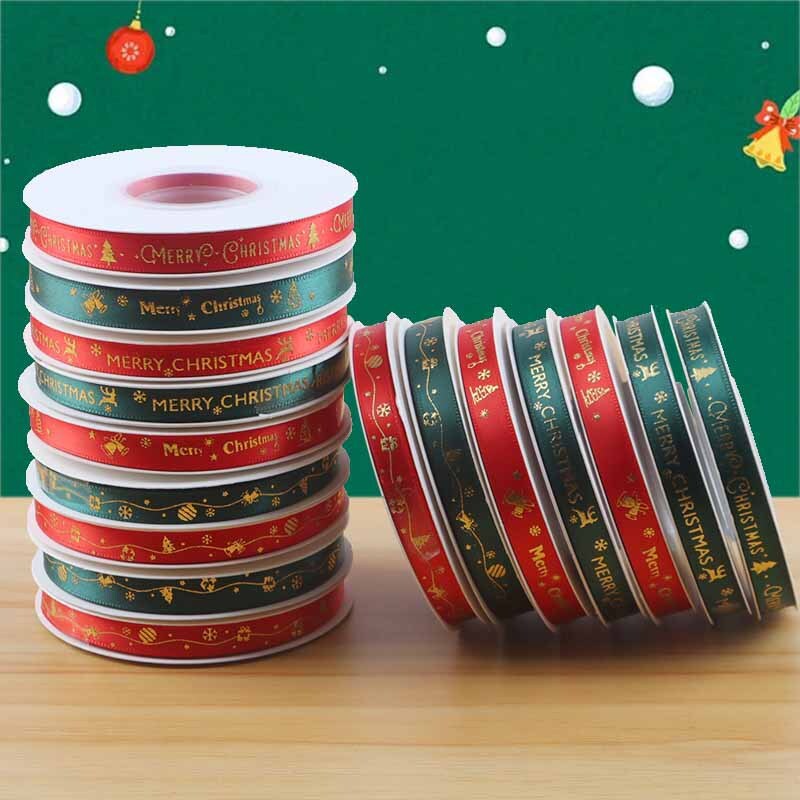 【台灣現貨速發】聖誕節圖樣燙金緞帶 燙金字緞帶｜兩種尺寸｜merry christmas 聖誕節 緞帶 禮物包裝