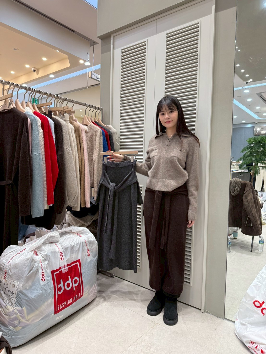 MU5350 氣質羊絨綁帶H字針織半裙