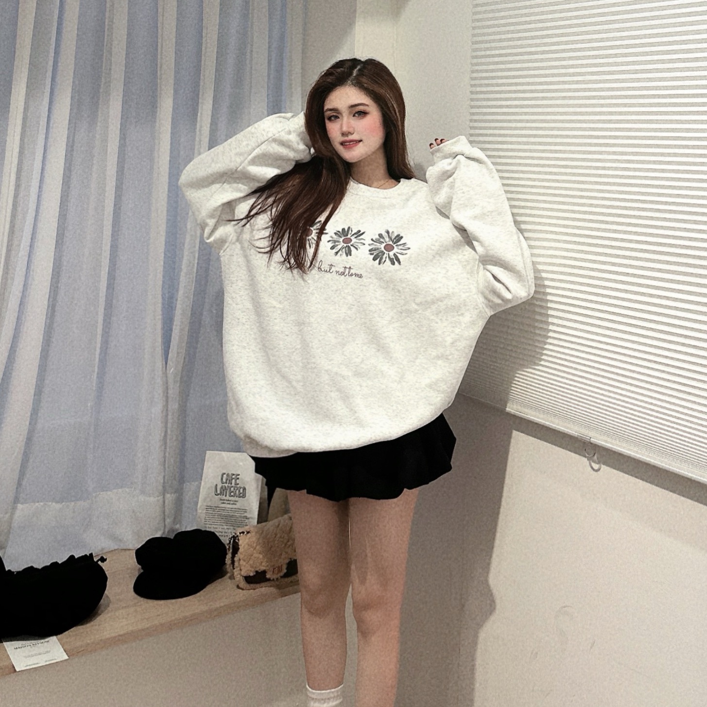 韓系小花棉質大學TEE/三色