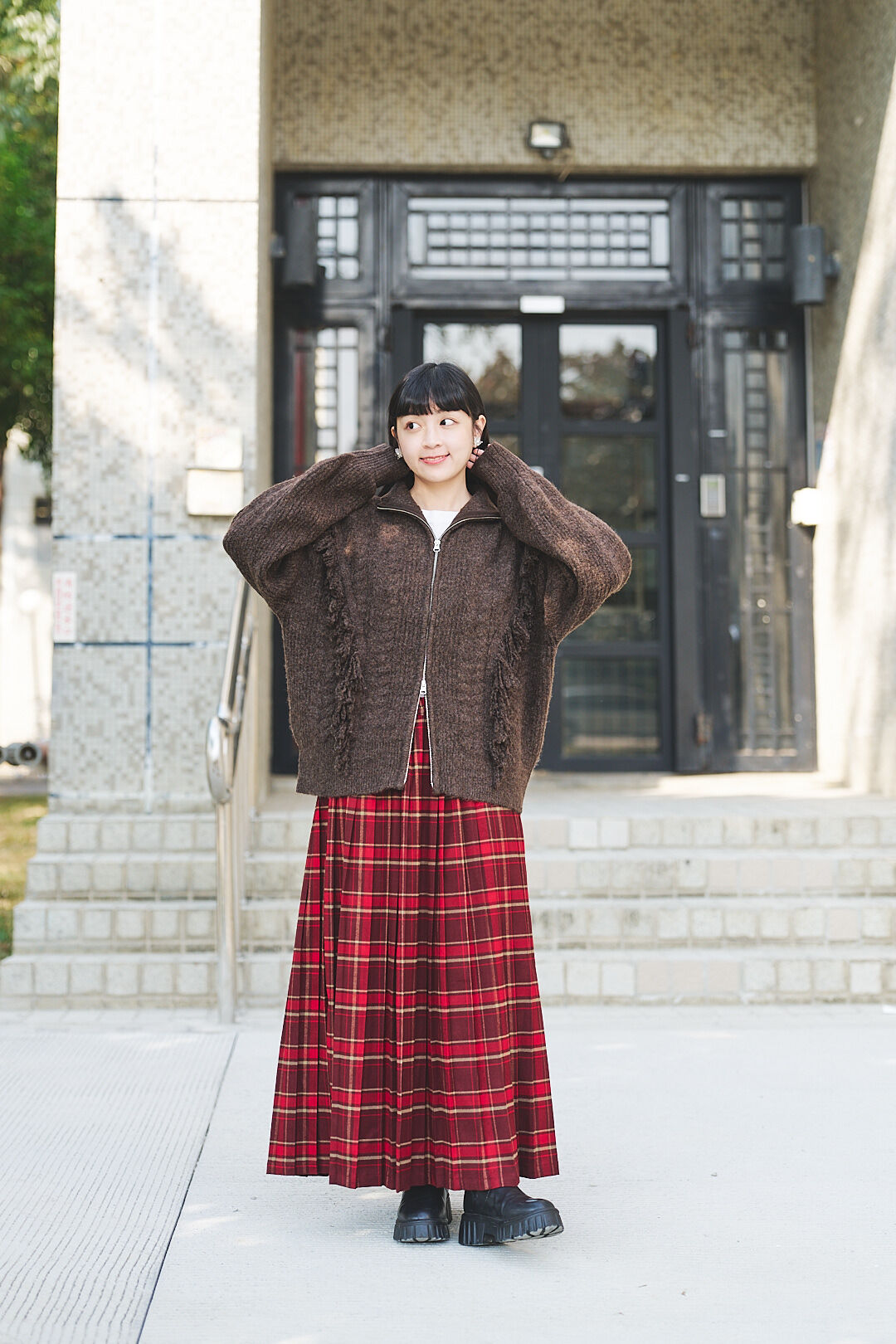 時空航行記！經典格紋百褶裙(兩色-赤紅)