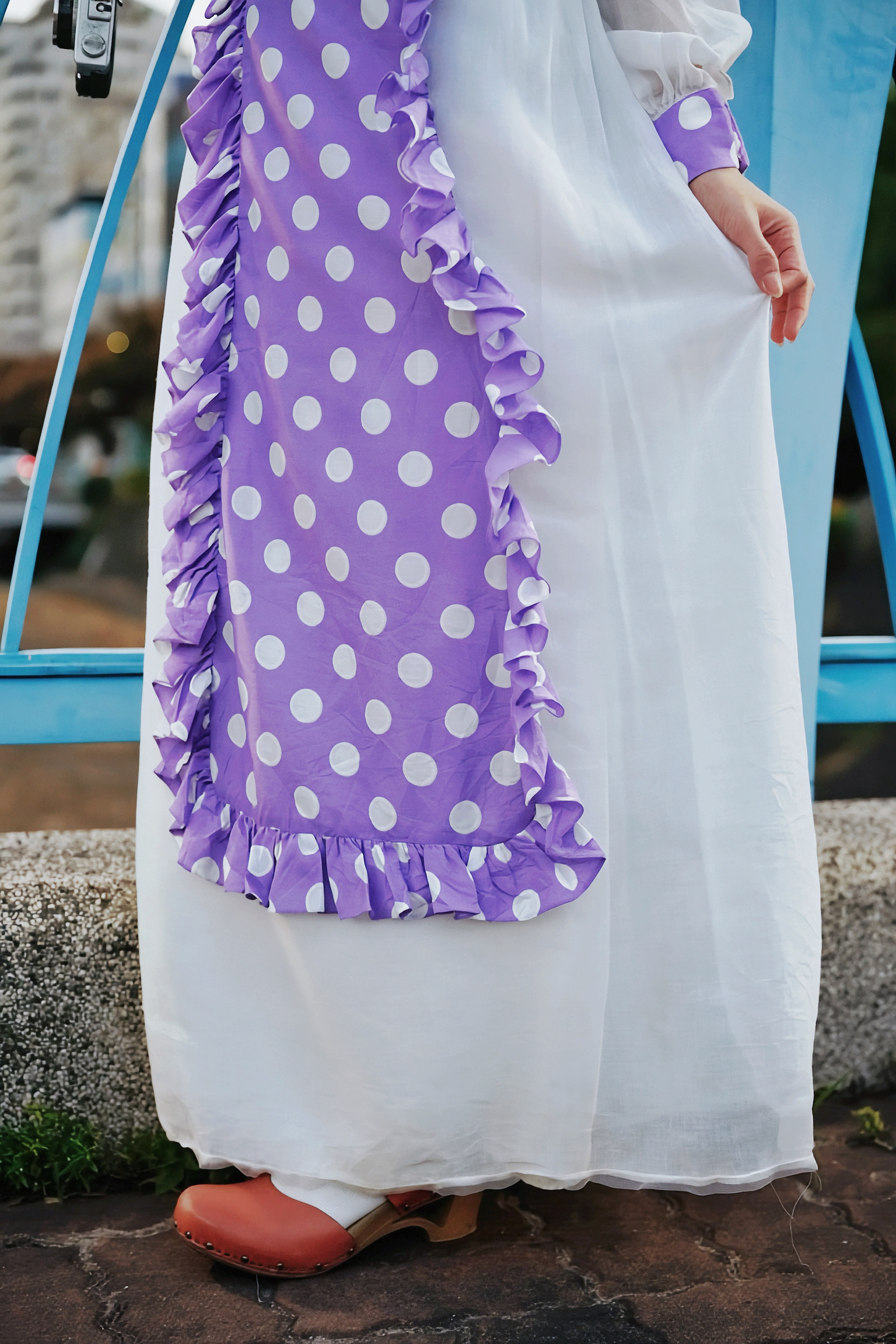 Vintage Dress / 美式葡萄紫圓點假兩件圍裙洋裝