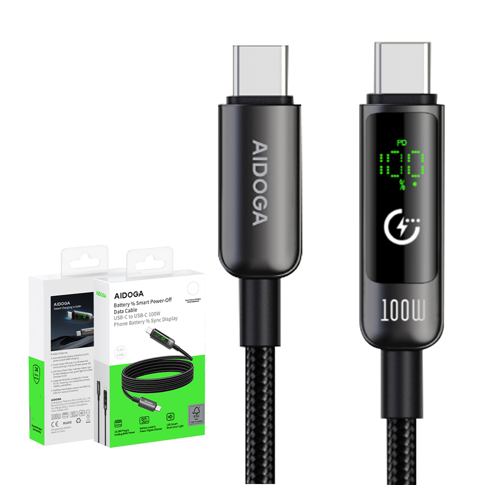 AIDOGA 艾迪伽 電量顯示/智能斷電/補電/功率數顯 雙Type-C/PD充電傳輸快充線 BatteryS系列 1.2M
