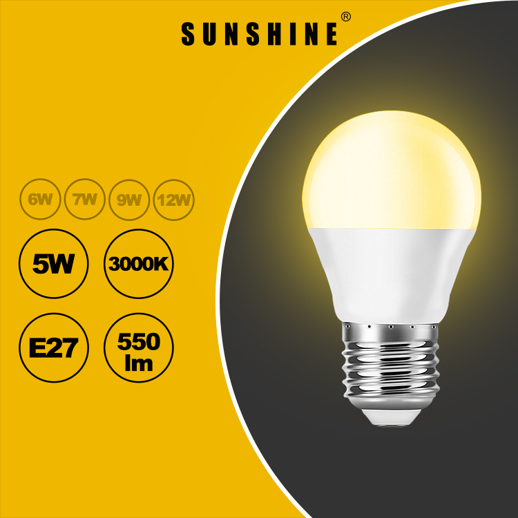 LED燈膽(G45球膽) 5W E27大螺頭 白光6500K / 黃光3000K LGT-5E27D/W