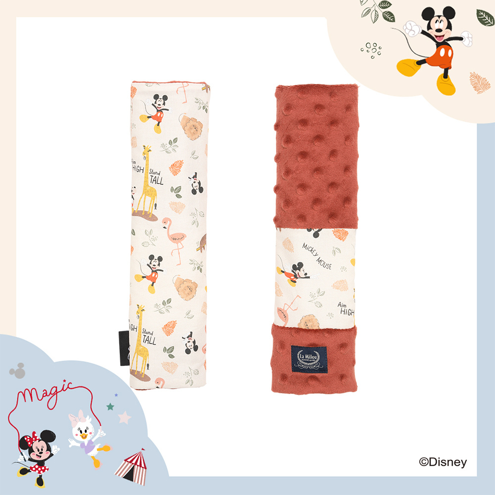 La Millou波蘭 豆豆安全帶保護套｜米奇系列_動物園篇(奶油米底)｜奶油紅絲絨