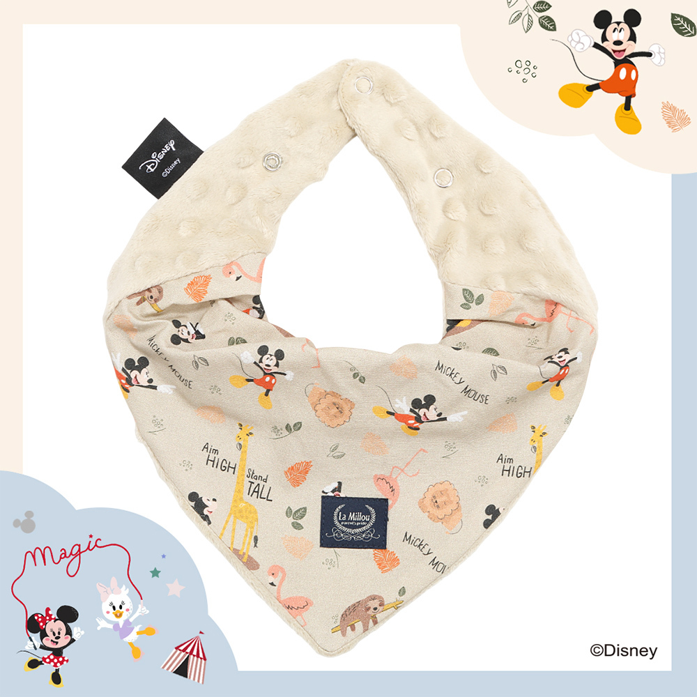 La Millou波蘭 豆豆圍兜領巾｜米奇系列_動物園篇(質感棕底)｜伊莉沙白