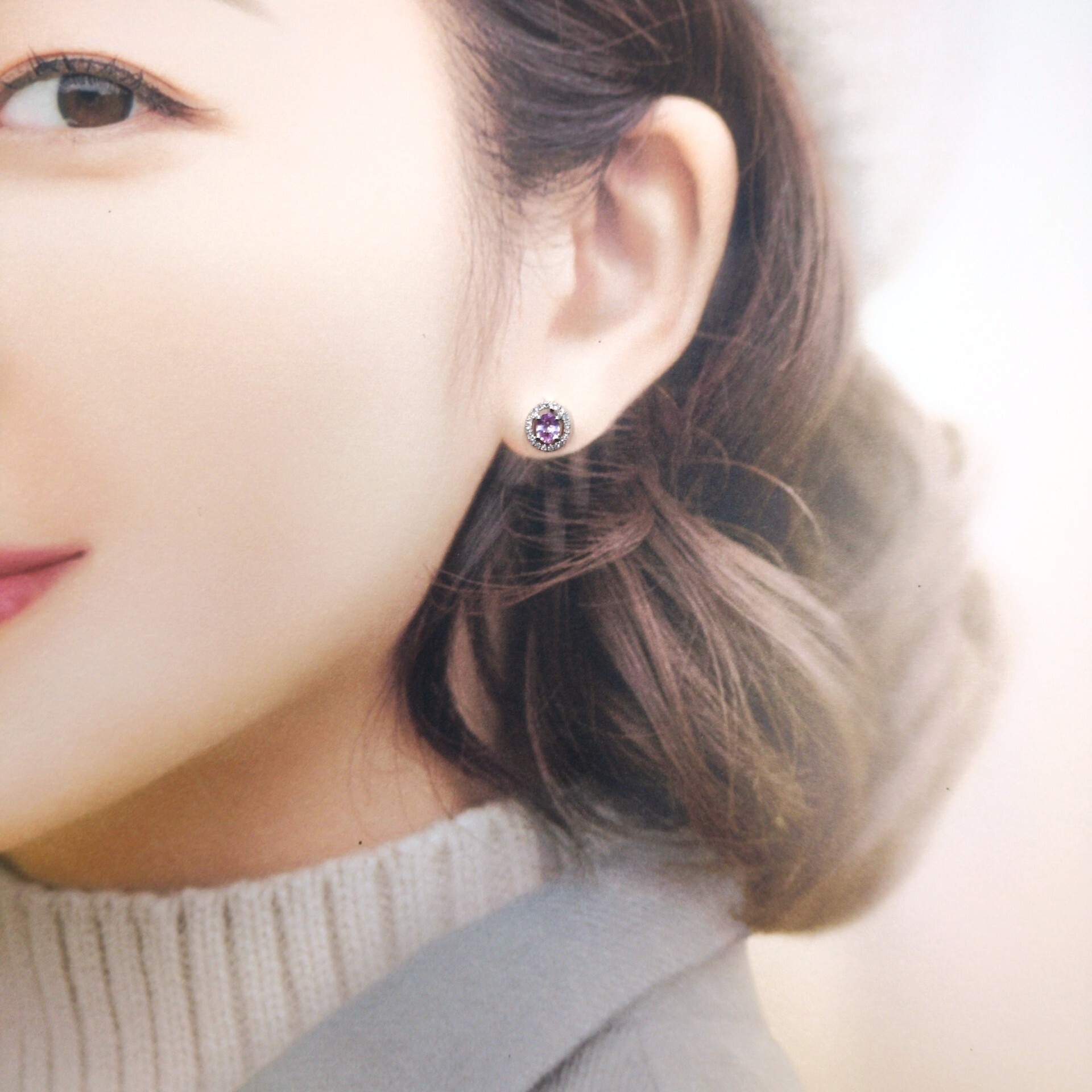 全新18K白金【主石93份粉紅藍寶】配15份鑽石耳環