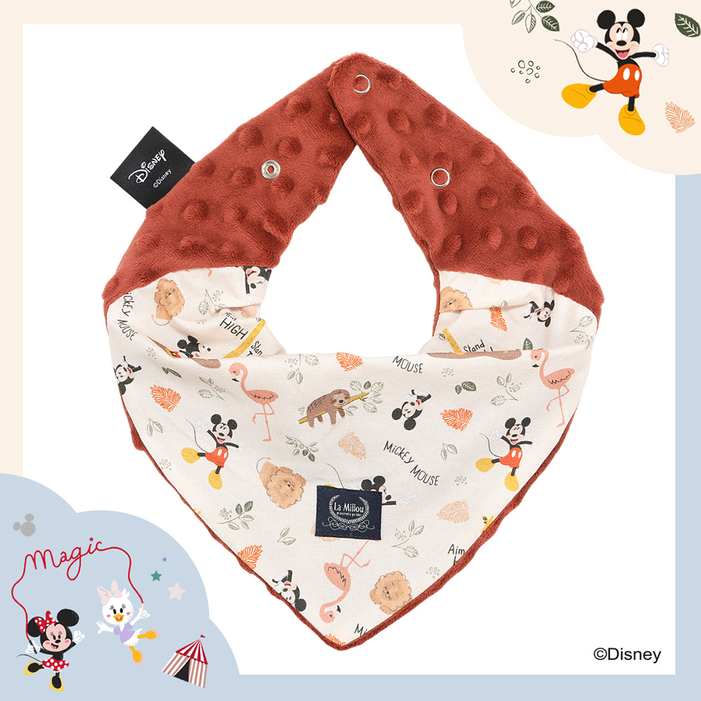 La Millou波蘭 豆豆圍兜領巾｜米奇系列_動物園篇(奶油米底)｜奶油紅絲絨