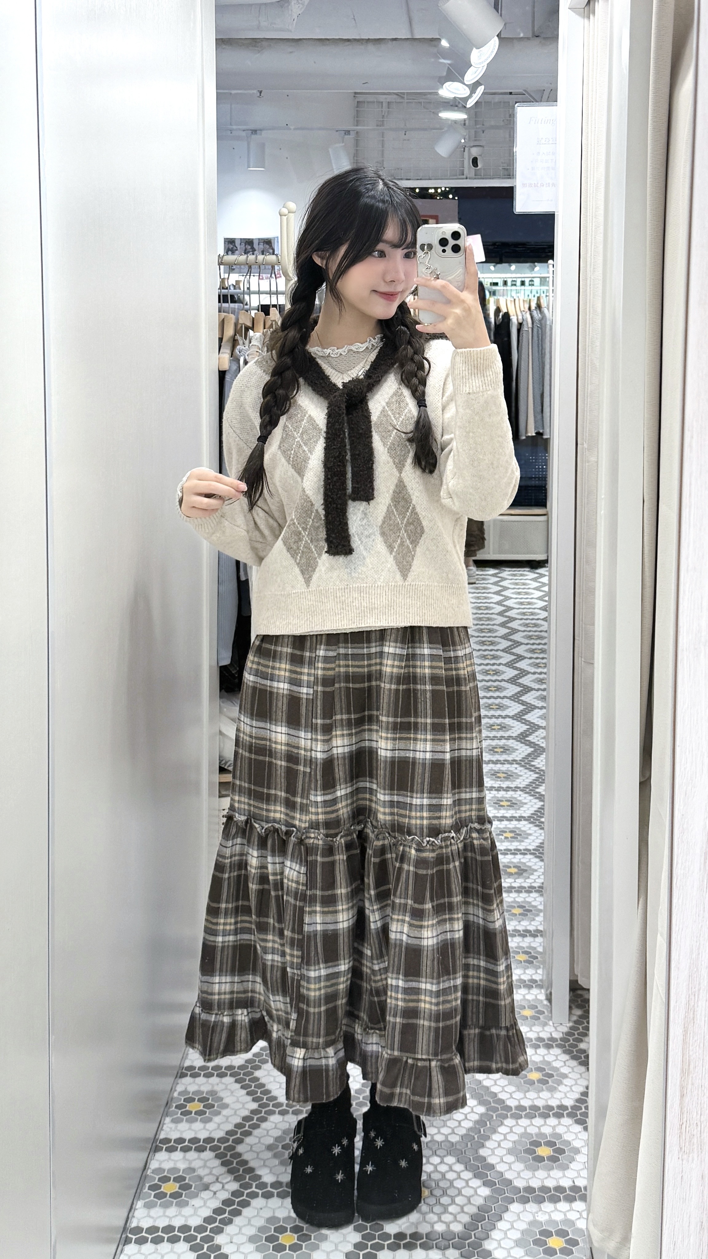 （停產）K0351｜超溫柔配色校園風菱格針織上衣💖₊˚🫧⸝⸝⋆