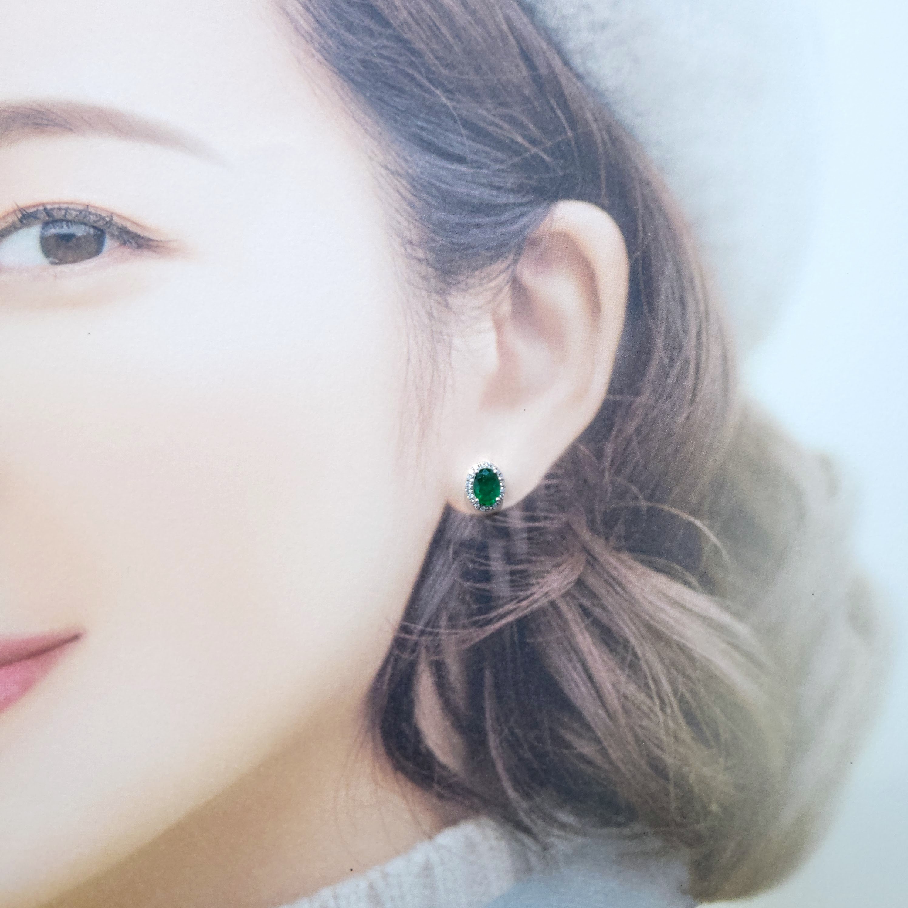 全新18K白金【主石1卡35份綠寶石】配21份鑽石耳環