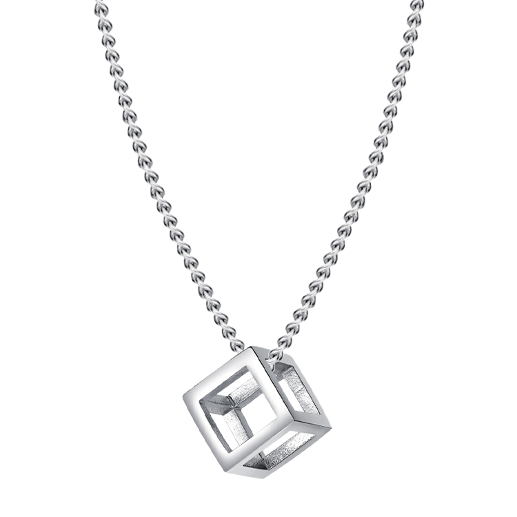 白鋼項鍊，男士項鍊 線條方塊設計；簡約幾何不單調（0163銀色）