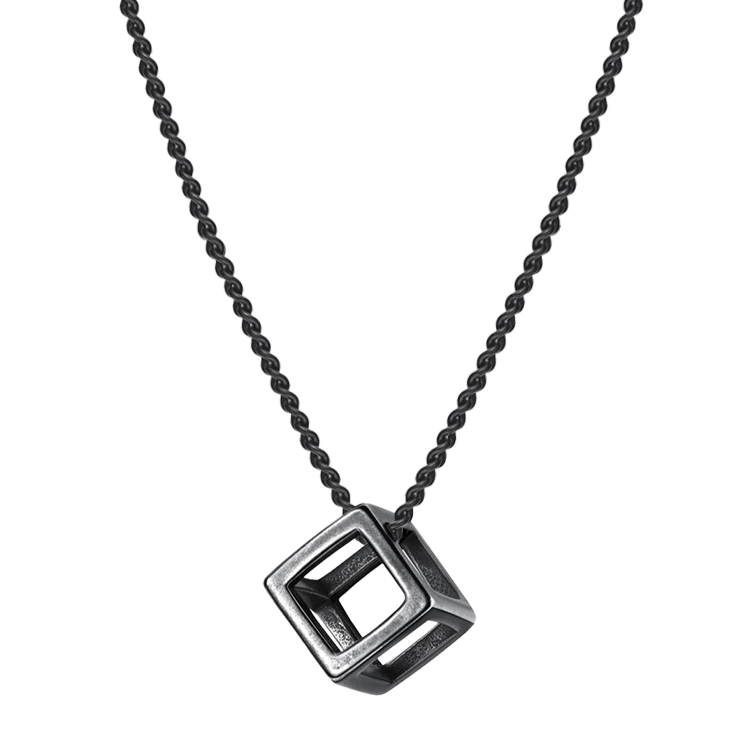 白鋼項鍊，男士項鍊 線條方塊設計；簡約幾何不單調（0163槍黑）