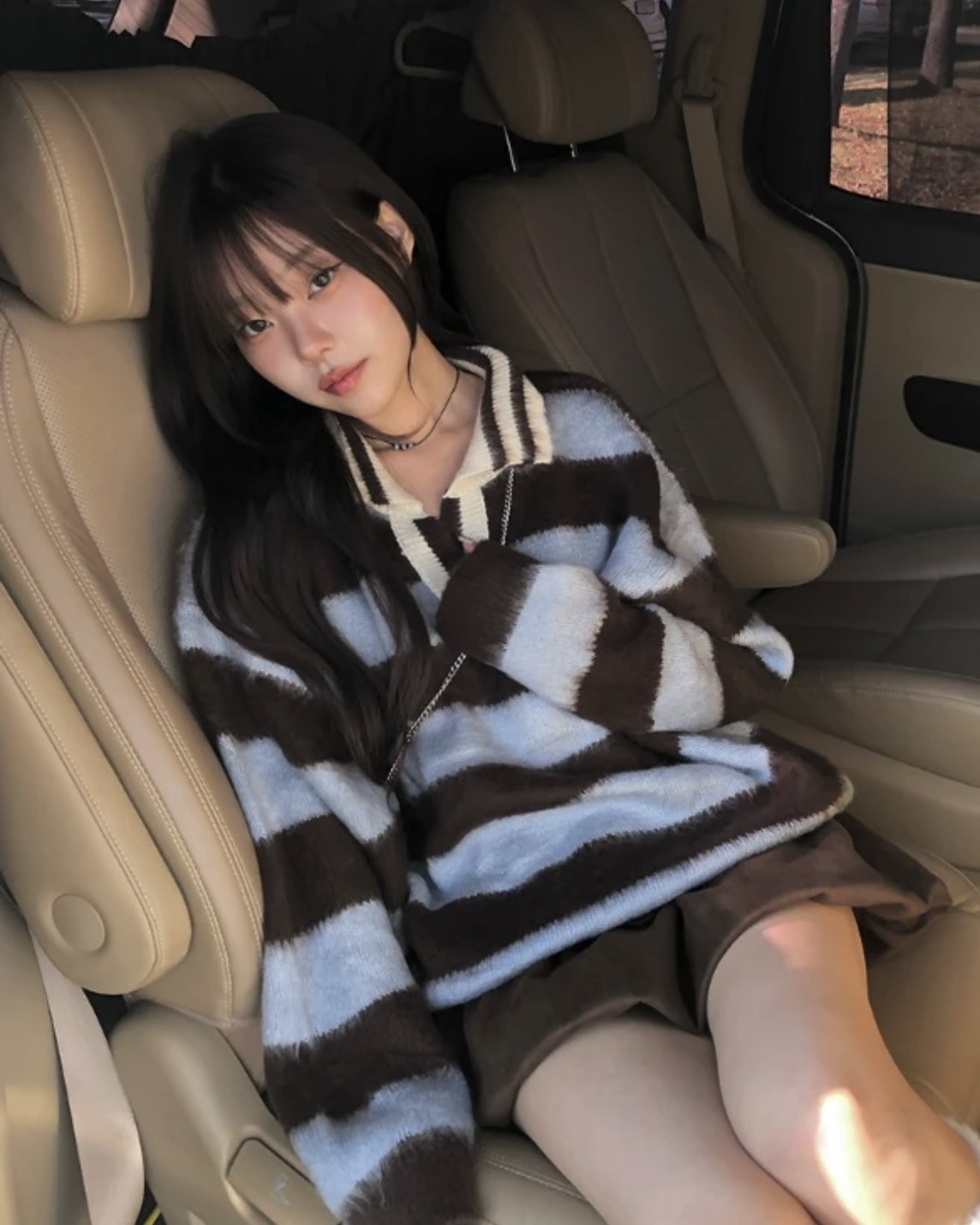 韓國 MIU系 Polo領 針織 馬海毛 撞色 條紋 長袖 四色