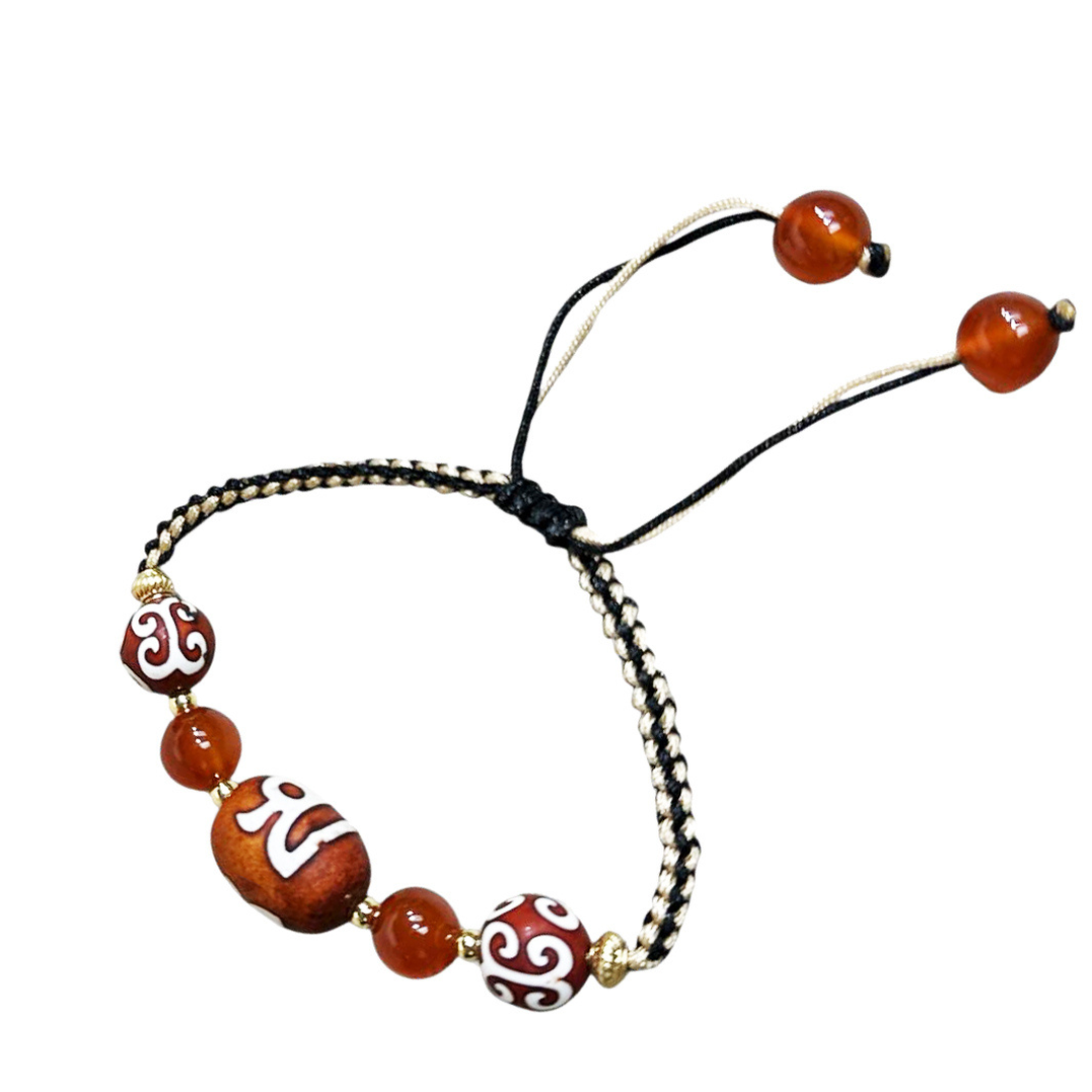 HKAF1214-007 木化石方形財神天珠手繩(A7)